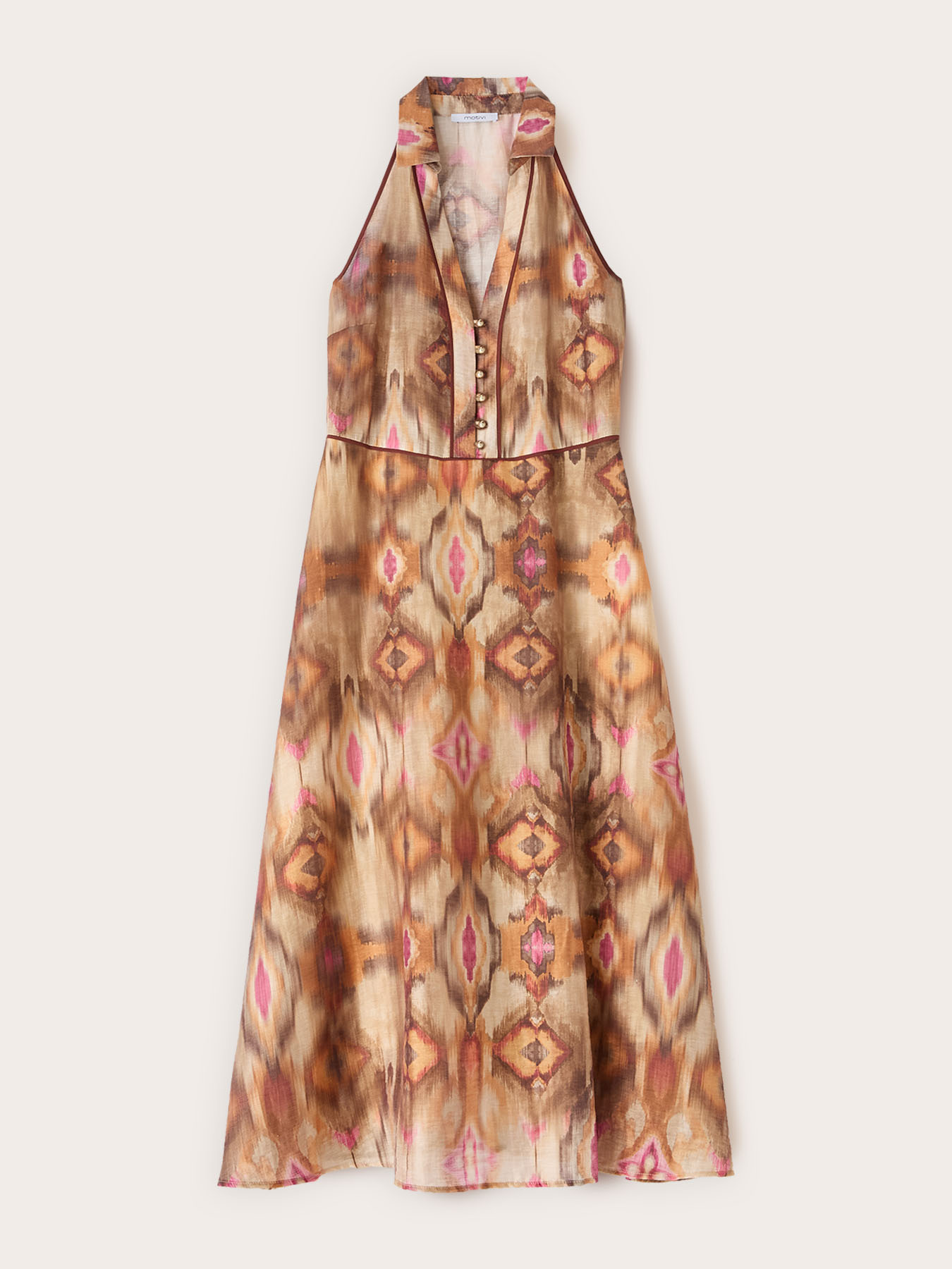 Vestito chemisier in tela con stampa ikat image number 4