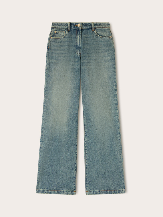Jeans wide a vita alta washed