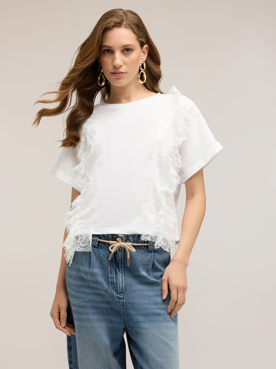 T-shirt con inserti in pizzo