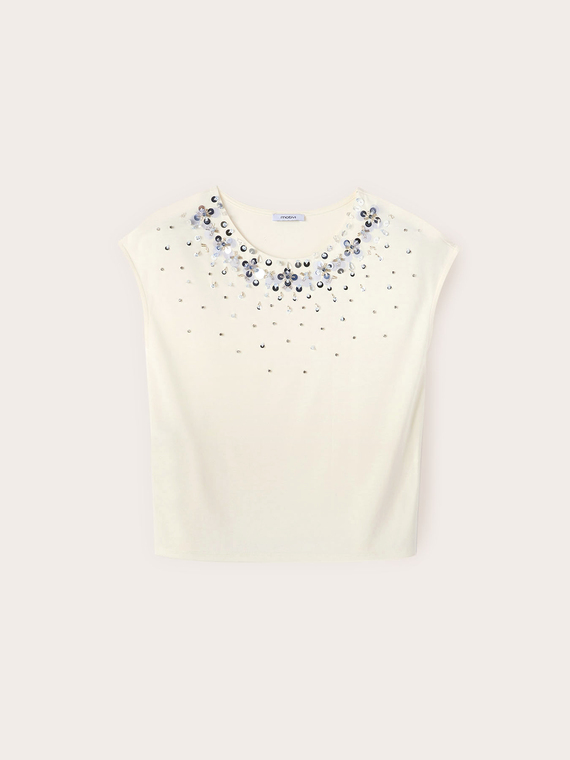 T-shirt con ricamo di paillettes