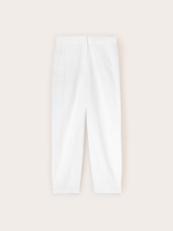 Pantaloni con pince al fondo misto lino