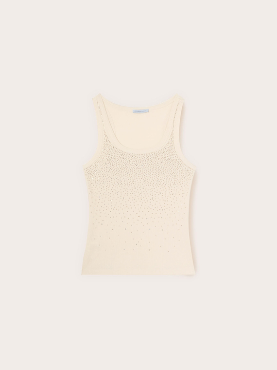 Top in jersey a coste con strass