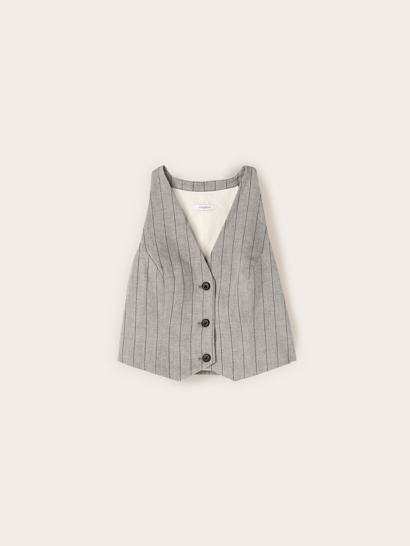 Top gilet gessato in misto lino image number 4