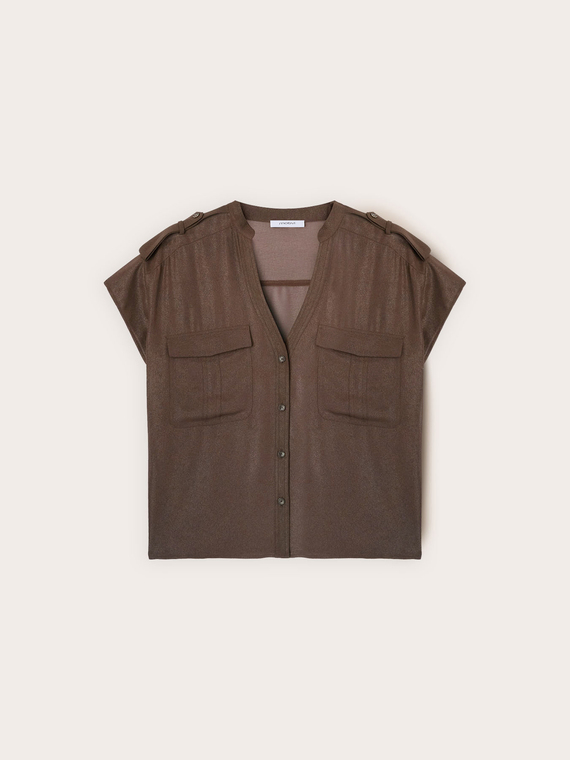 Camicia in georgette laminata con tasche