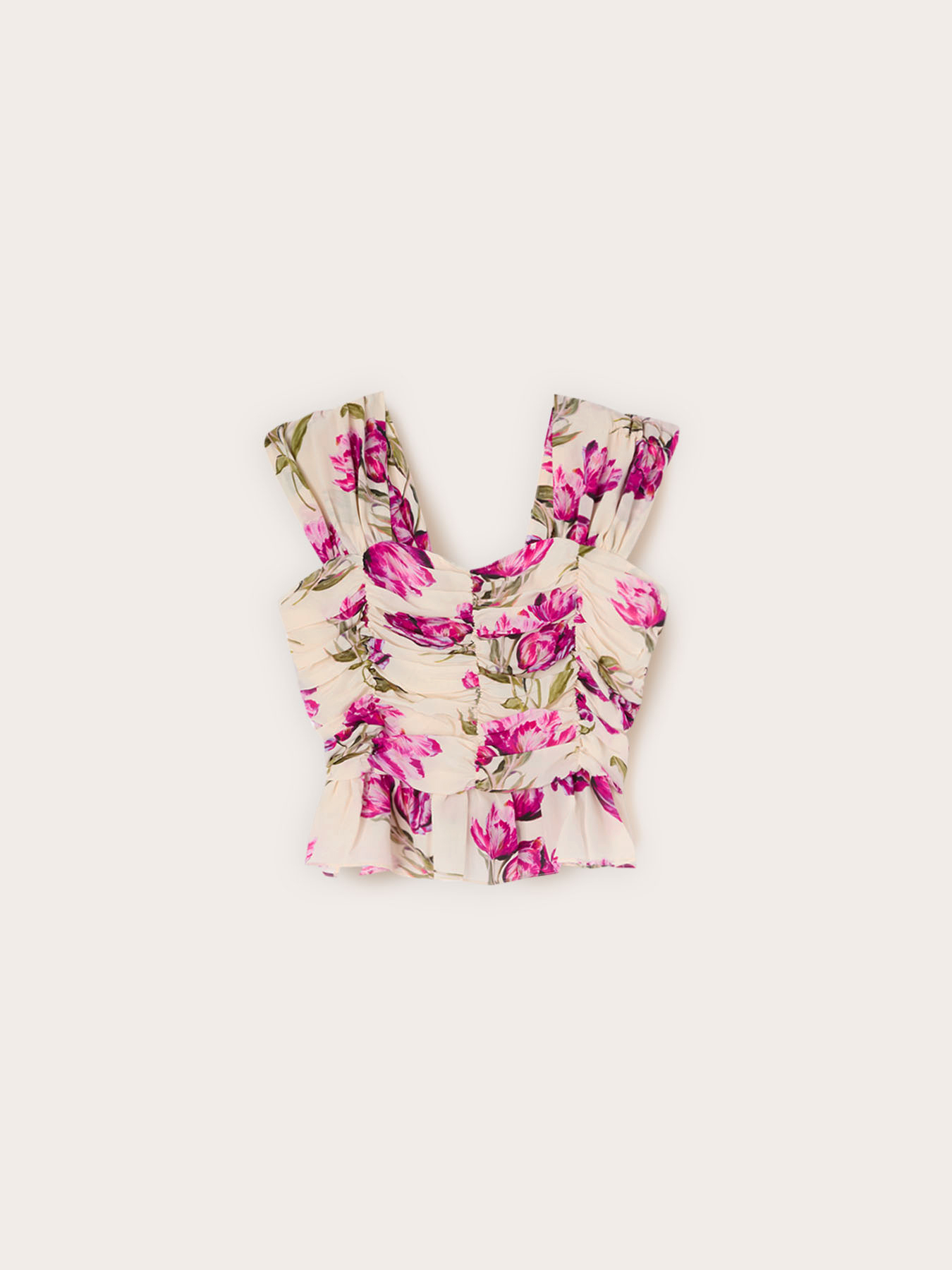 Top arricciato con stampa floreale image number 4