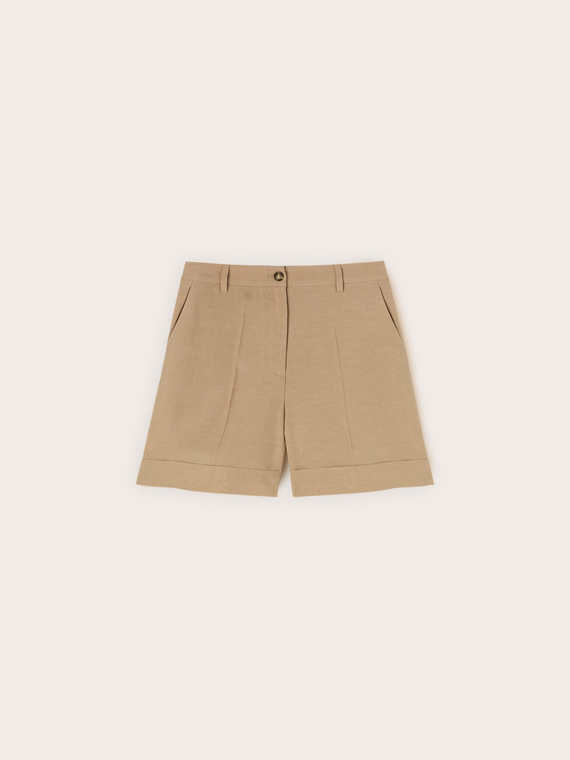 Shorts in misto lino con risvolto