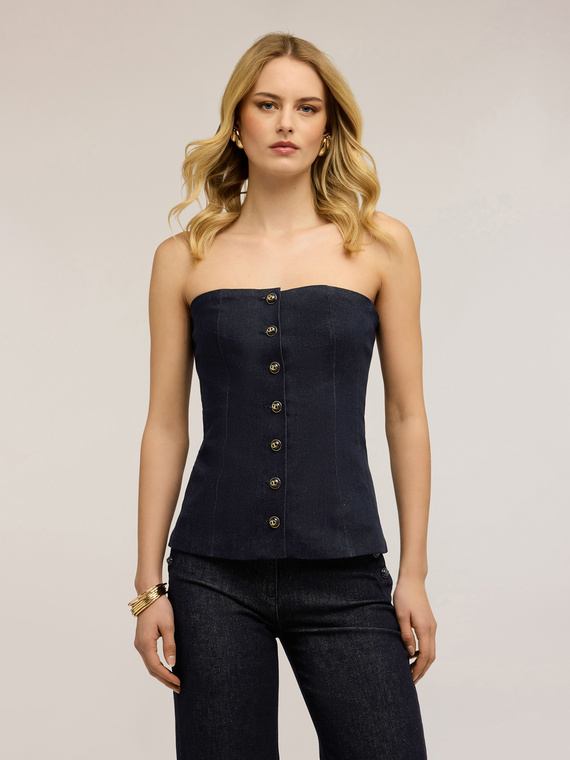 Top bustier in denim con bottoni