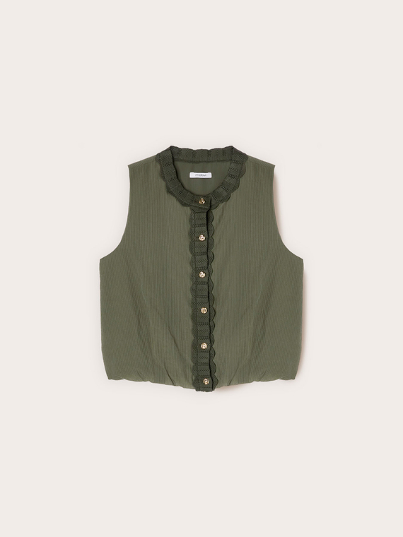Top misto lyocell con bordi in maglia