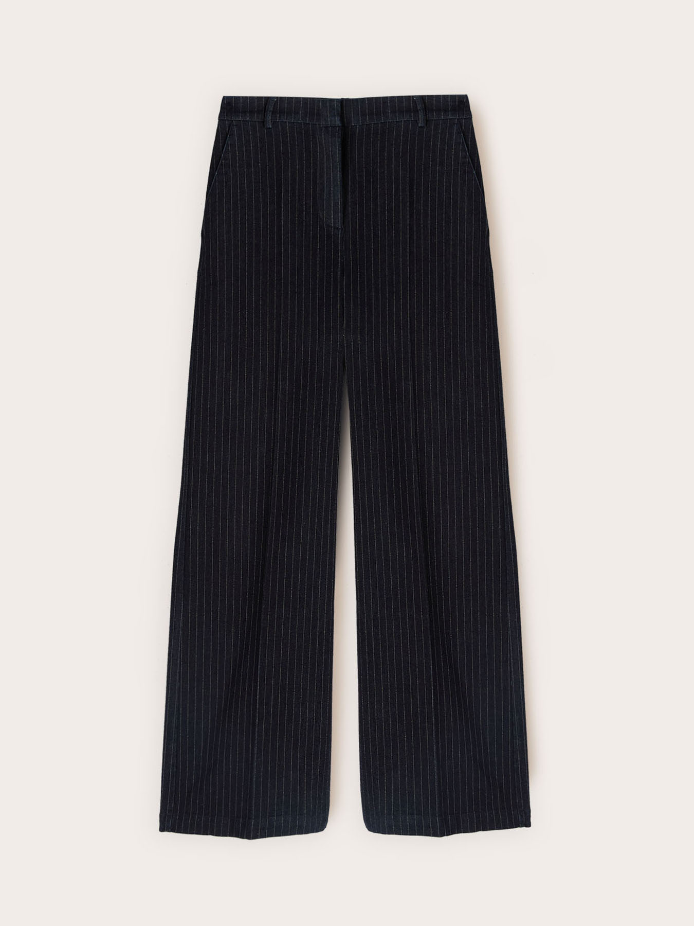 Jeans palazzo gessati in denim image number 4