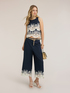 Pantaloni cropped in popeline con pizzo image number 2