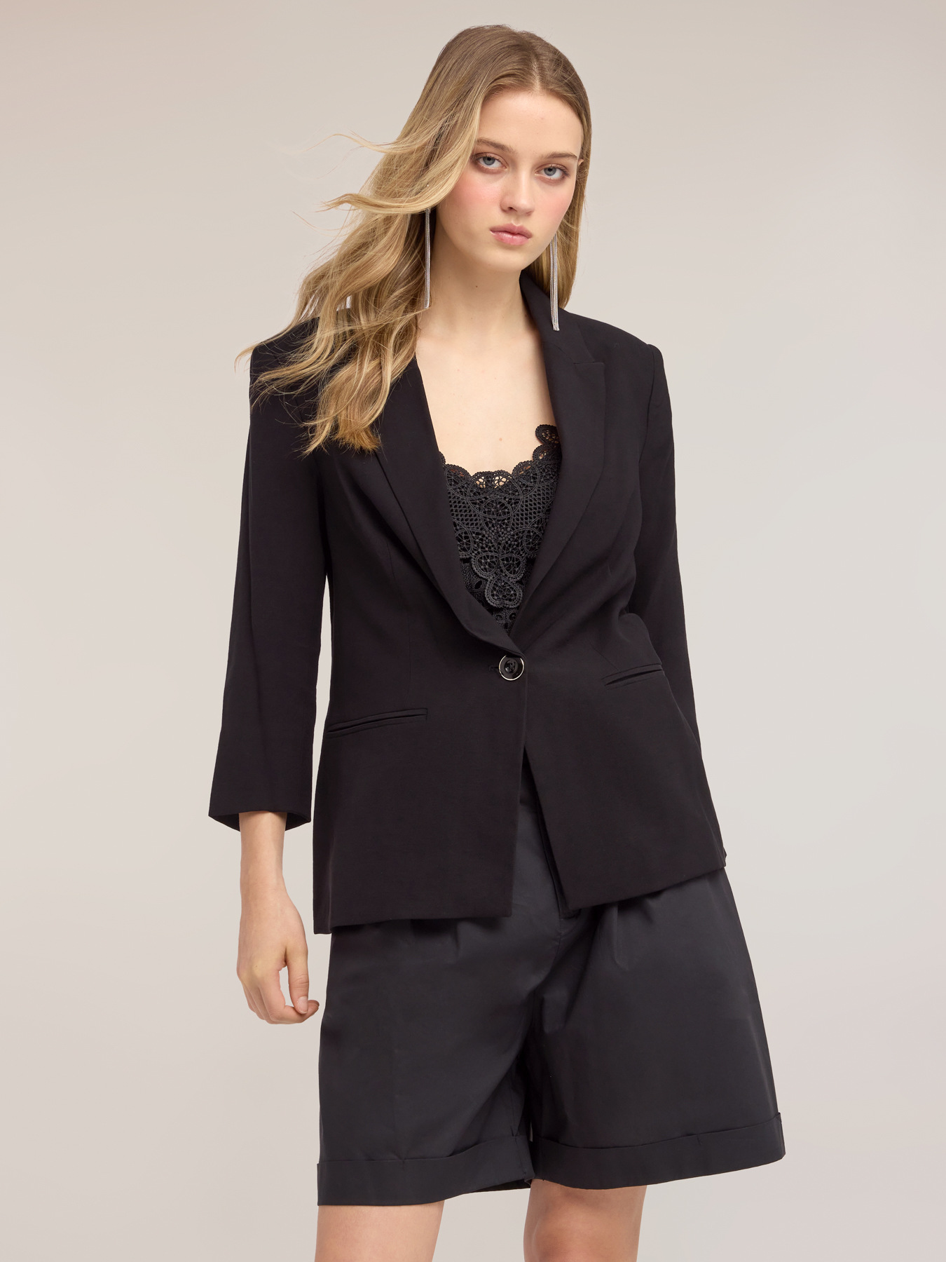 Blazer monopetto in tencel con pizzo image number 3