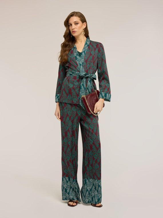 Pantaloni palazzo in raso fantasia cashmere