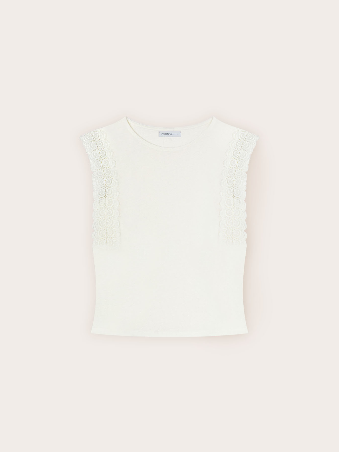 T-shirt in misto lino con inserti in pizzo image number 4