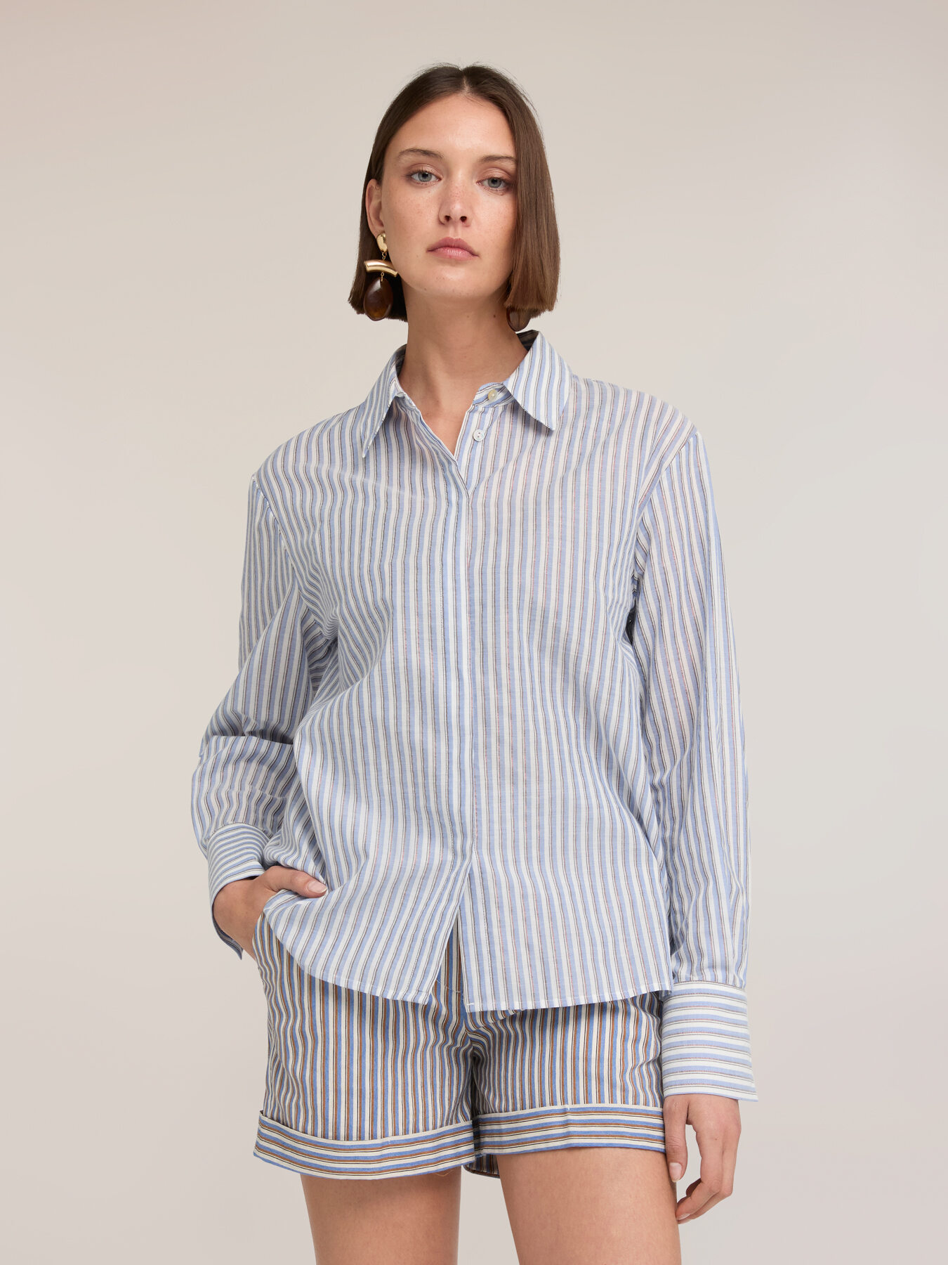 Camicia in popeline a righe lurex image number 2