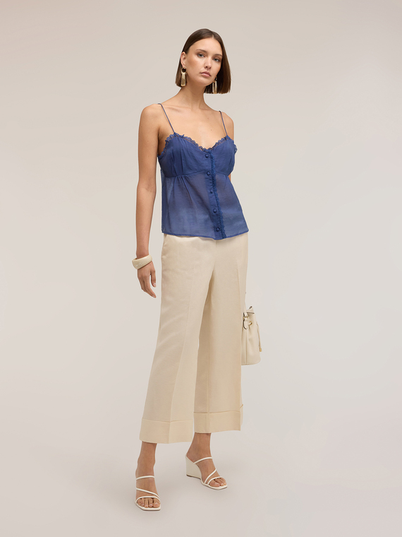 Pantaloni cropped in misto lino