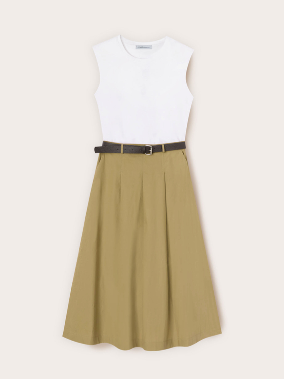 Vestito midi con cintura e gonna in popeline