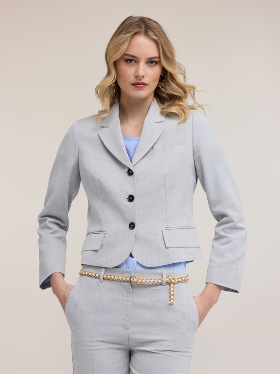 Blazer slim in tessuto misto rami&eacute;