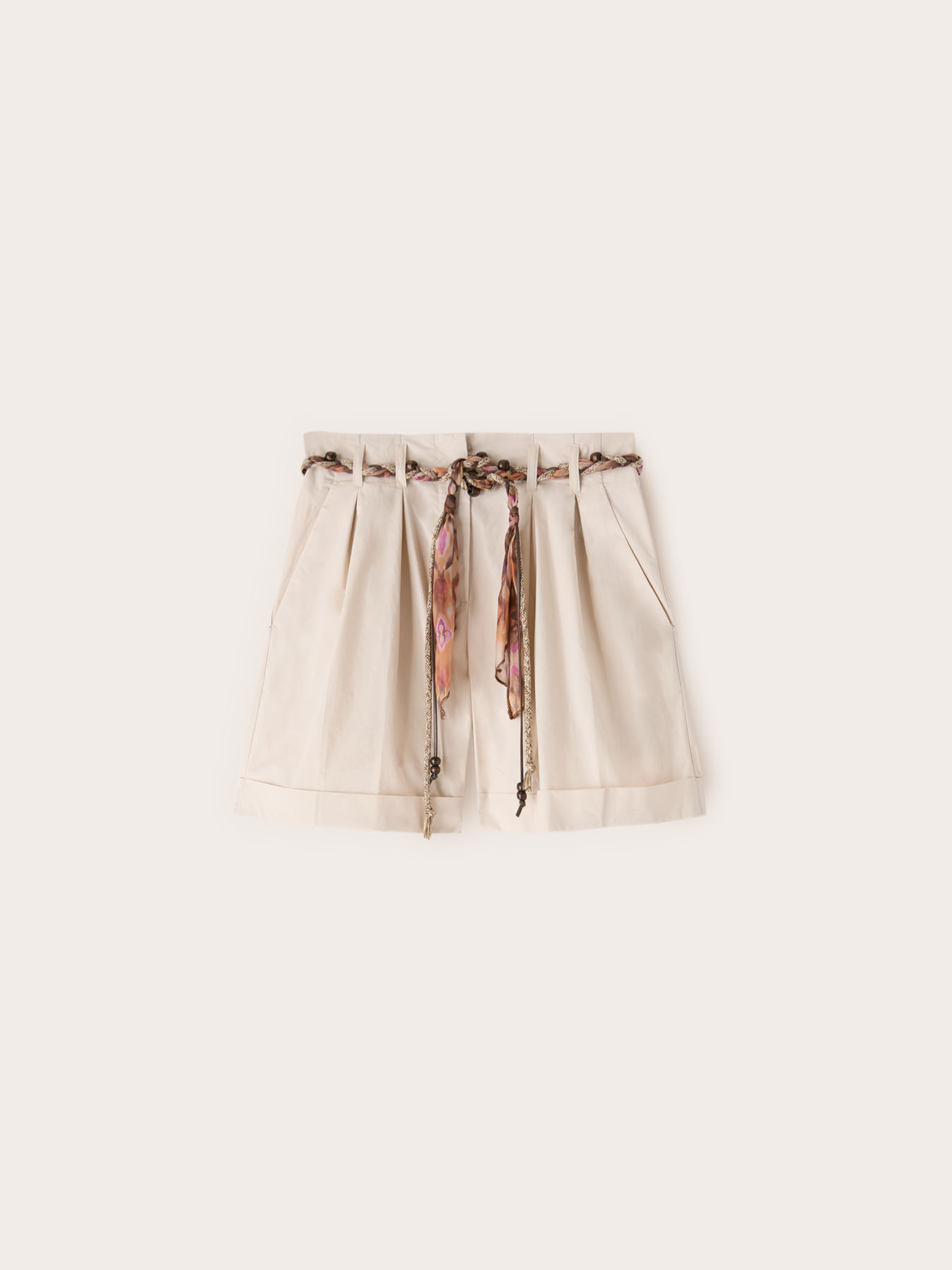 Shorts a vita alta in popeline con cintura image number 4