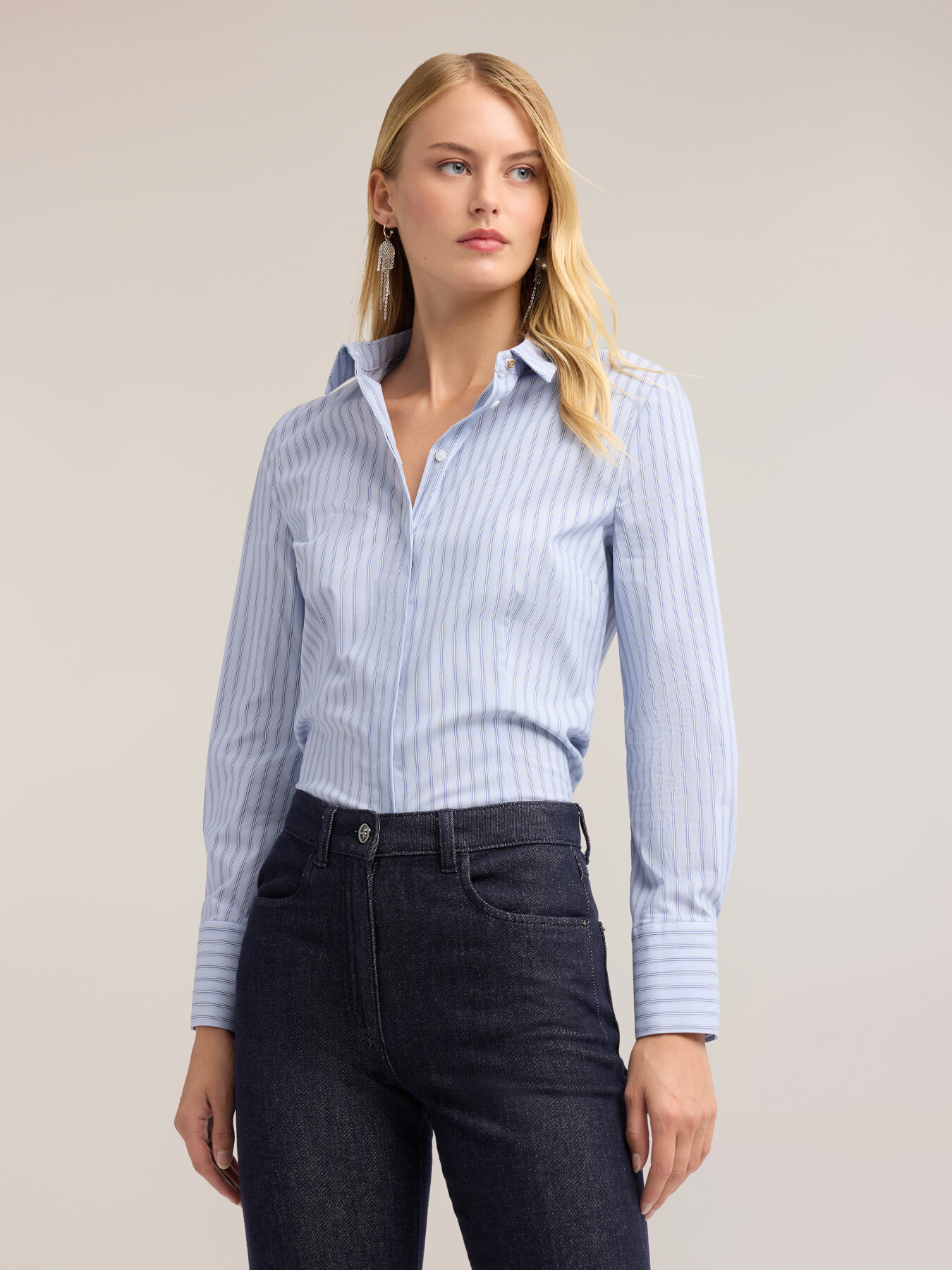 Camicia in popeline a righe image number 0