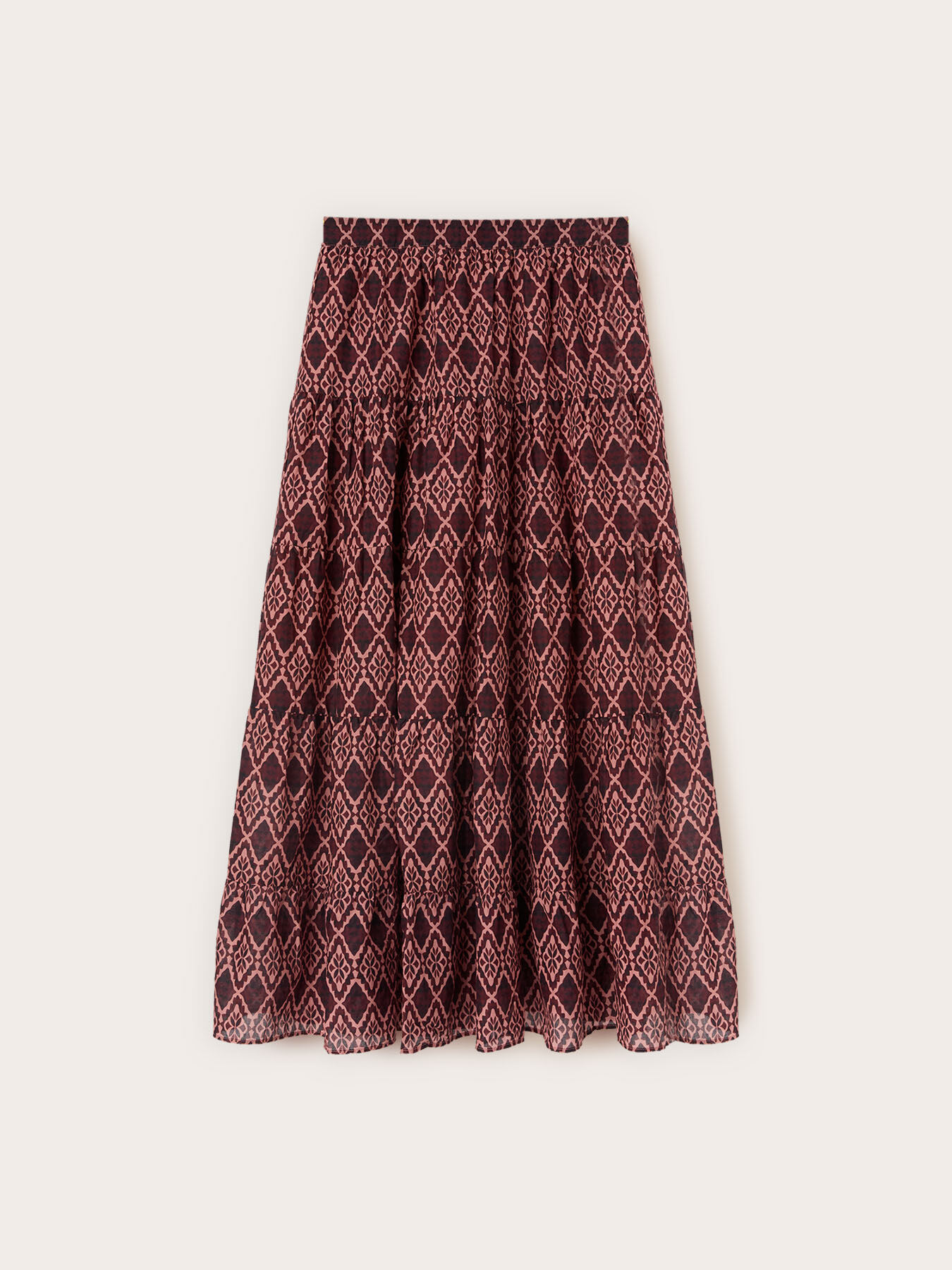Gonna svasata maxi in voile con stampa geometrica image number 4