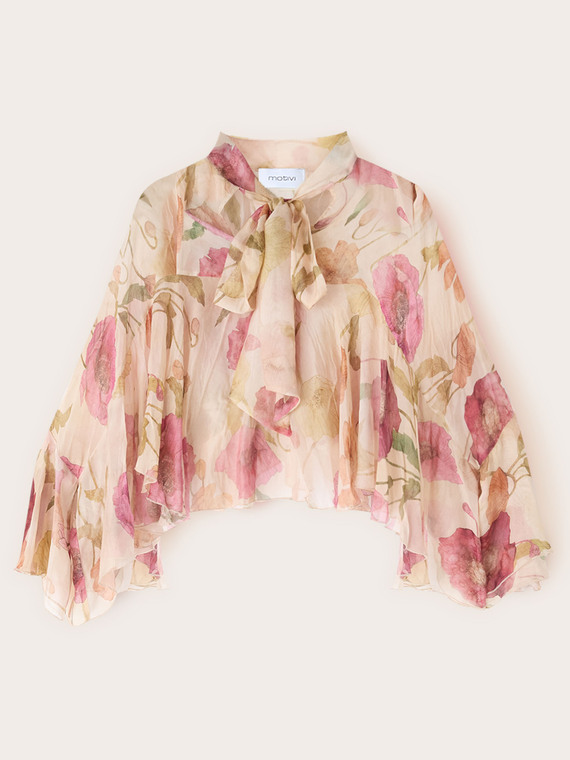 Blusa in chiffon misto seta con stampa