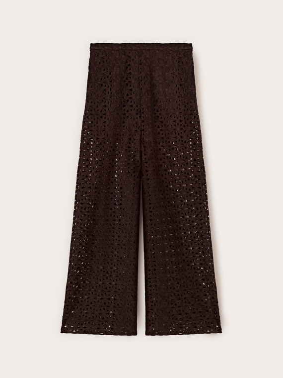 Pantaloni palazzo in pizzo macram&eacute;