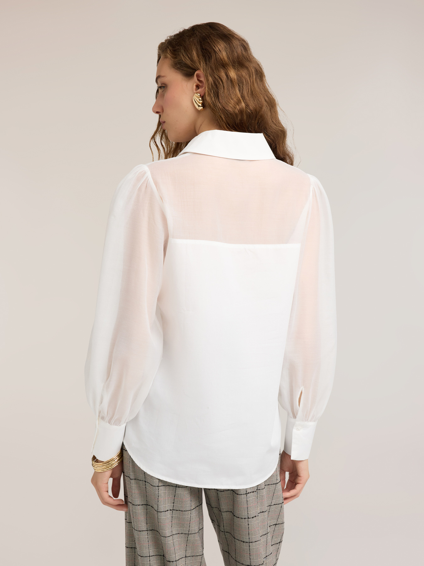 Camicia in popeline con inserti semitrasparenti image number 1