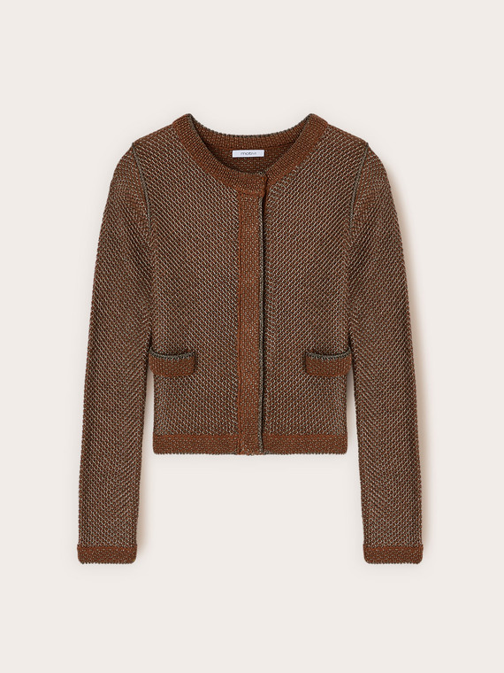 Cardigan in maglia lavorata misto lurex