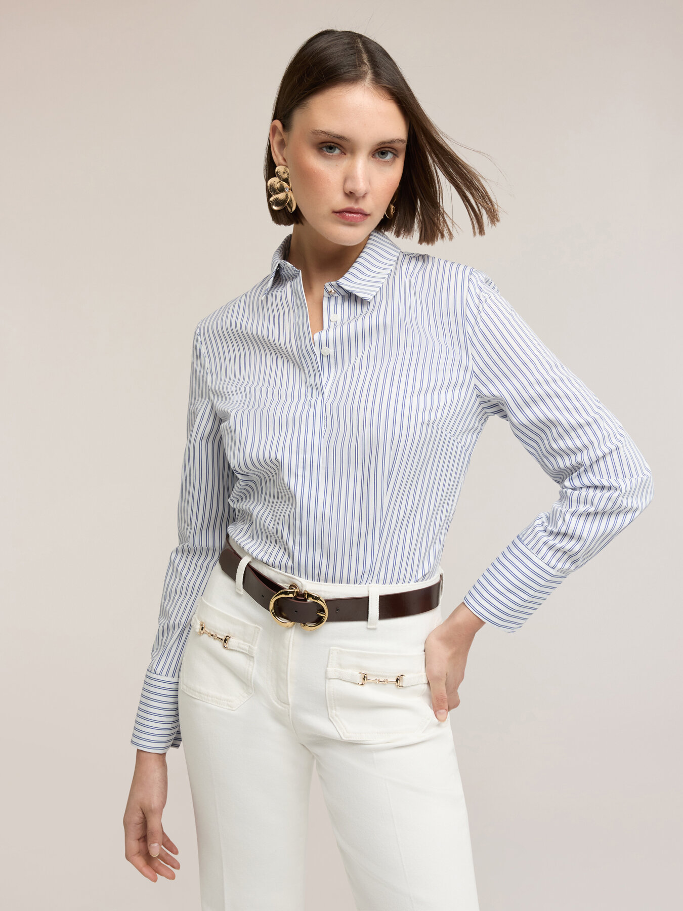 Camicia in popeline a righe image number 0