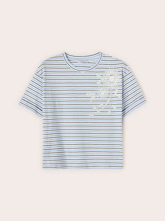 T-shirt a righe con ricamo floreale