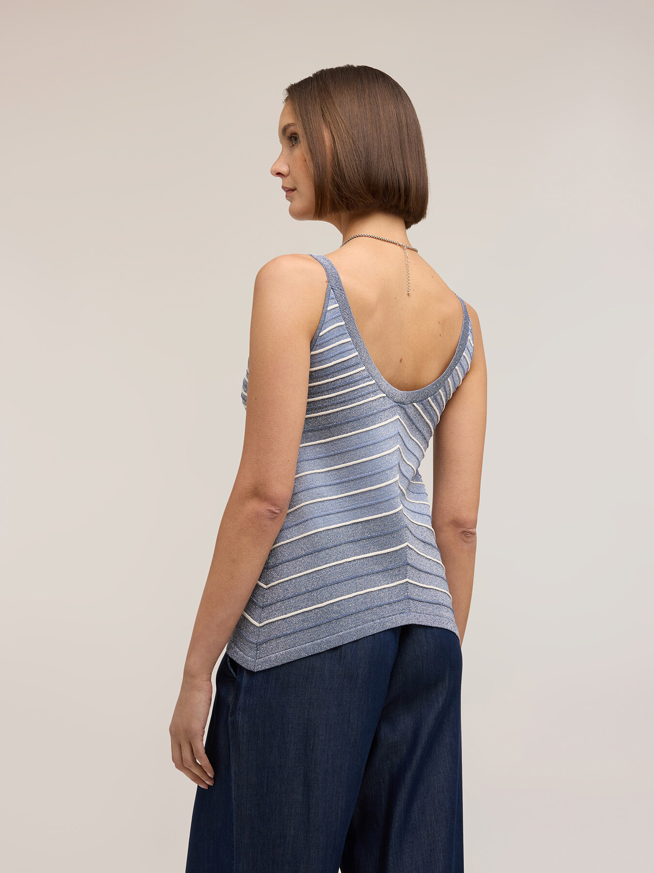 Top in maglia a righe in misto lurex image number 1