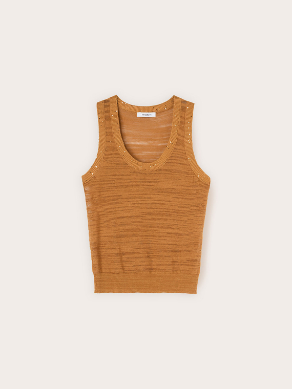 Top in maglia con bordi in paillettes