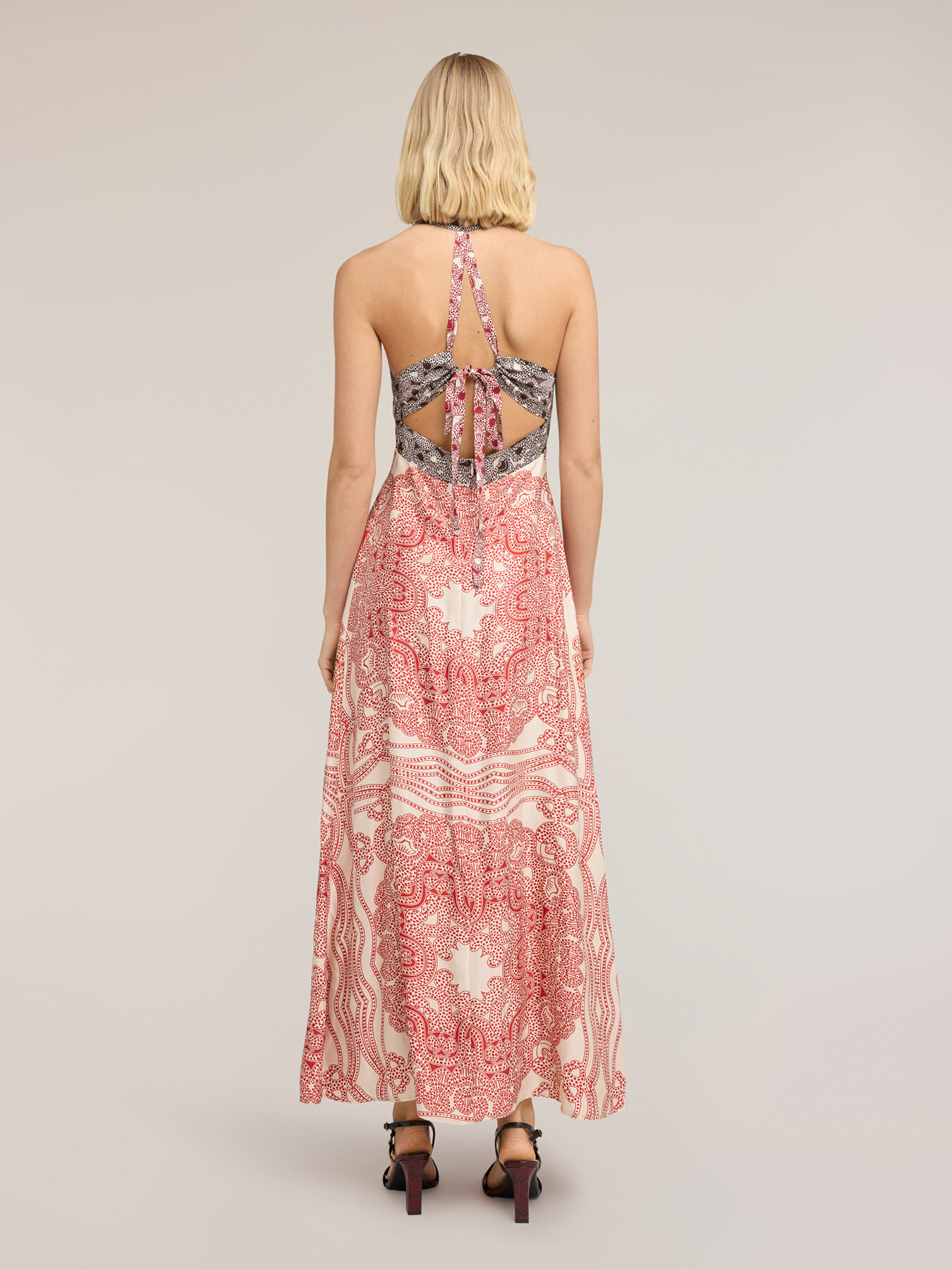 Vestito lungo in raso stampa paisley image number 1