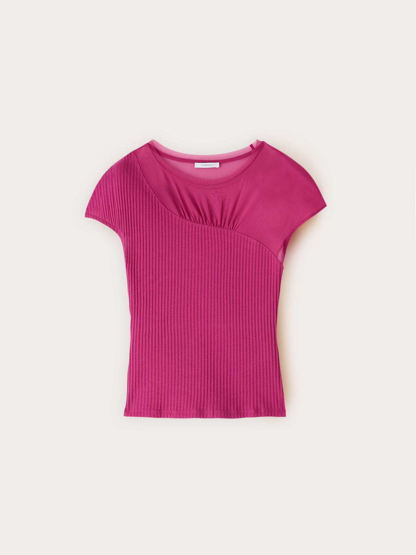 T-shirt bimaterica con inserto drappeggiato image number 3