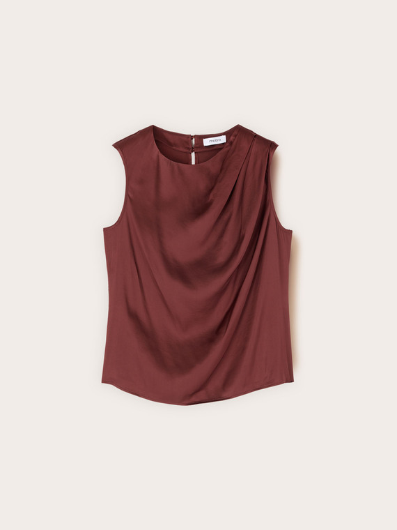 Top in raso con drappeggio asimmetrico