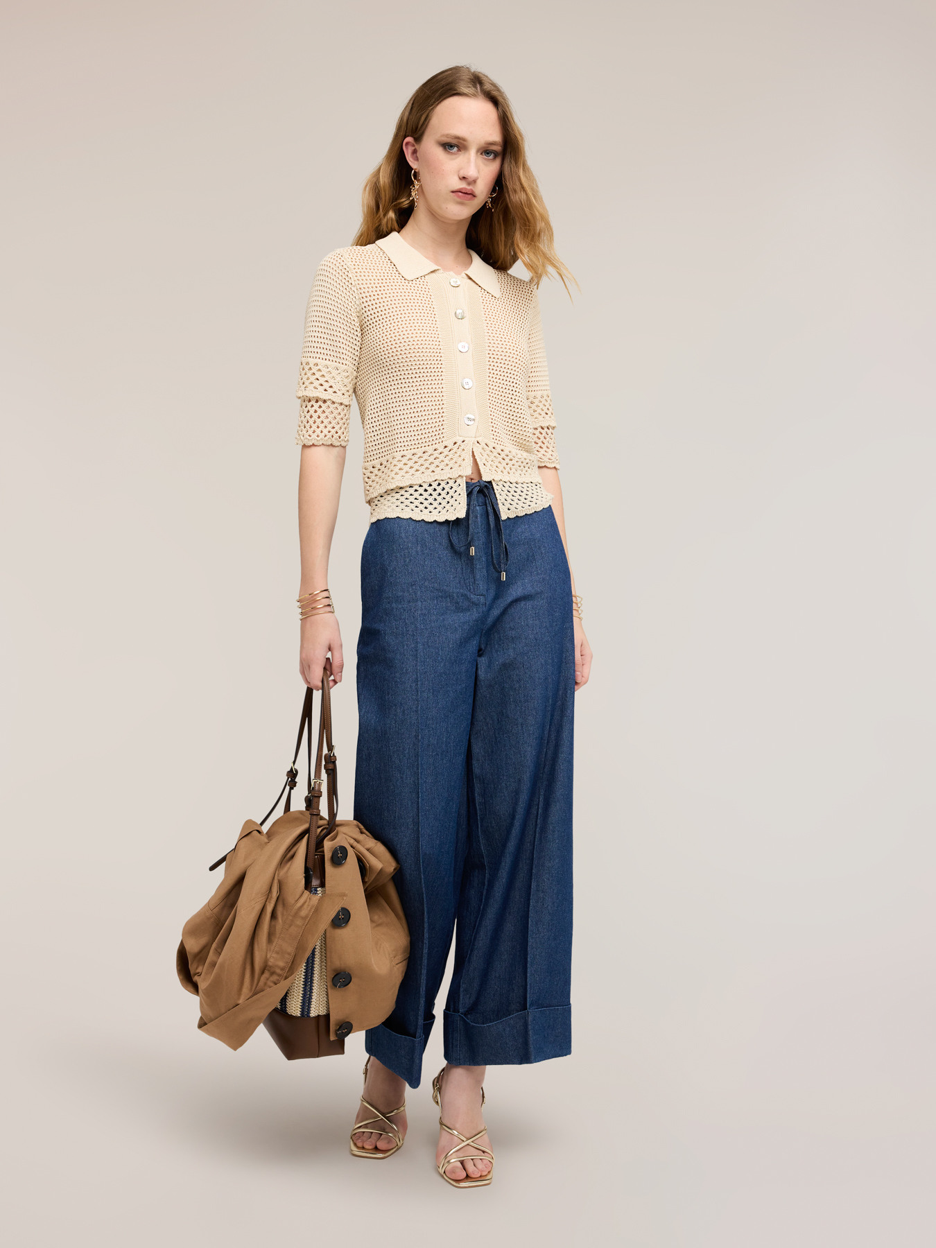 Cardigan traforato in maglia fine image number 0