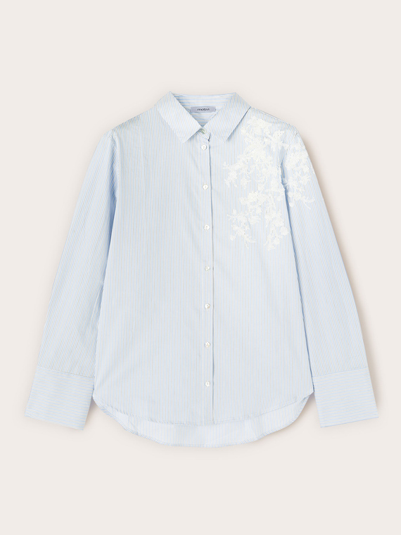 Camicia a righe con ricamo floreale