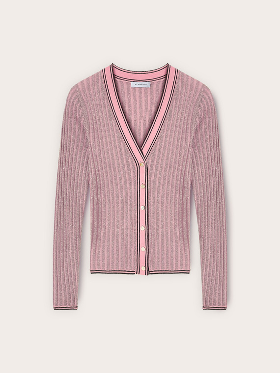 Cardigan in maglia a coste misto lurex