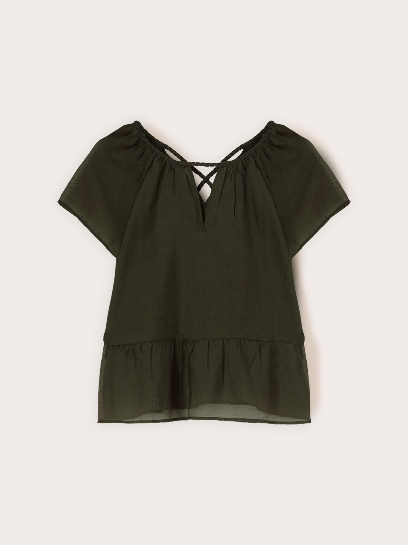 Blusa in mussola con lacci intrecciati image number 4