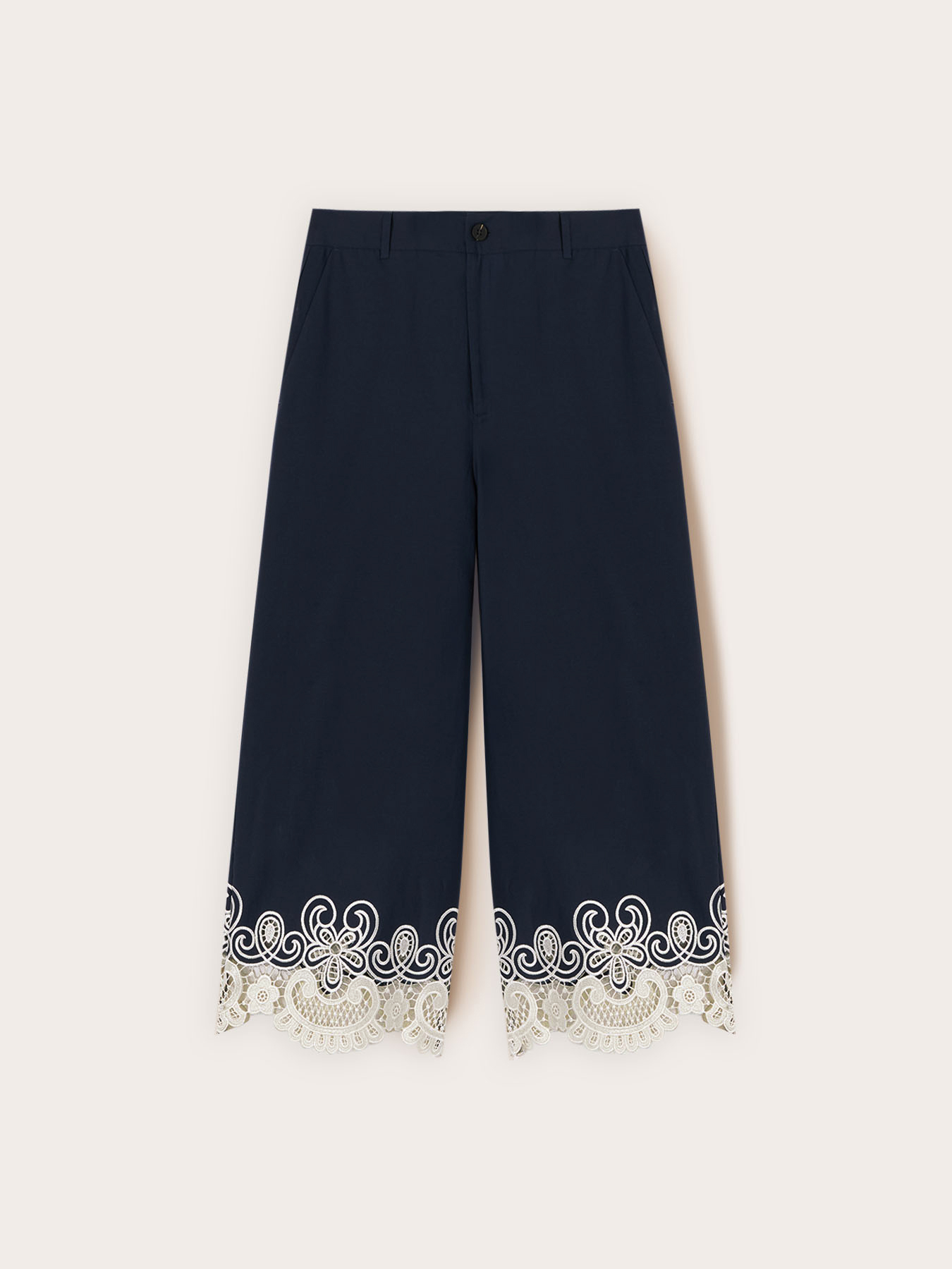 Pantaloni cropped in popeline con pizzo image number 4