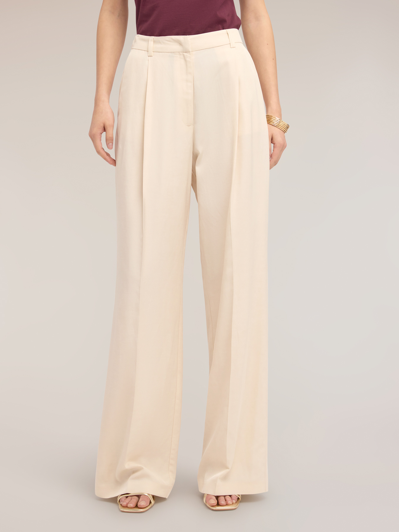 Pantaloni palazzo in misto lino con pieghe image number 2