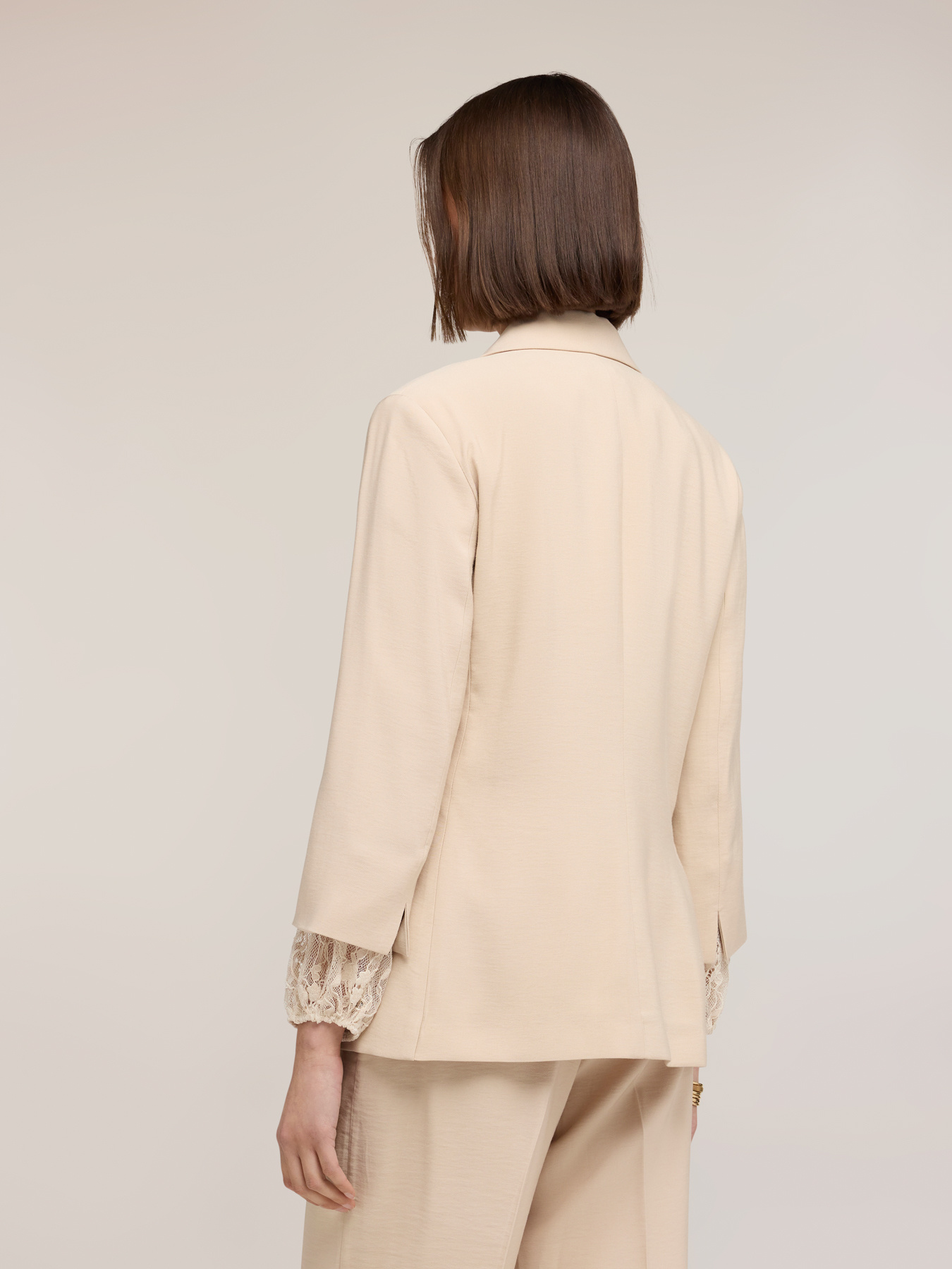 Blazer monopetto in tencel con pizzo image number 1