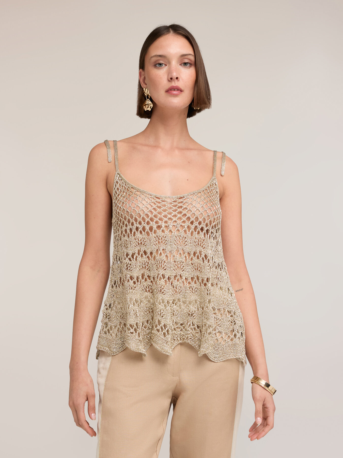 Top in maglia traforata in lurex image number 2