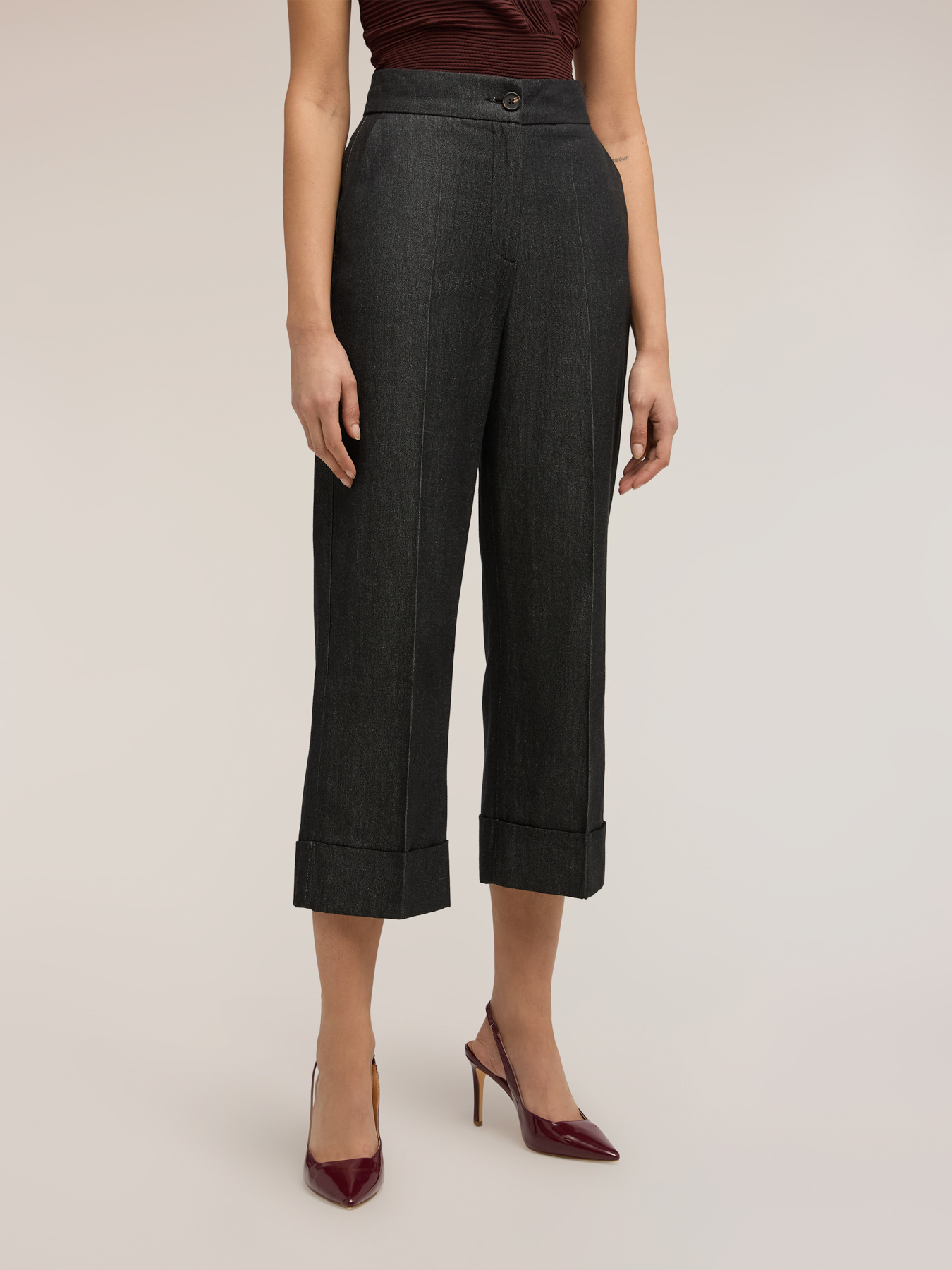 Pantaloni cropped misto rami&egrave; image number 2