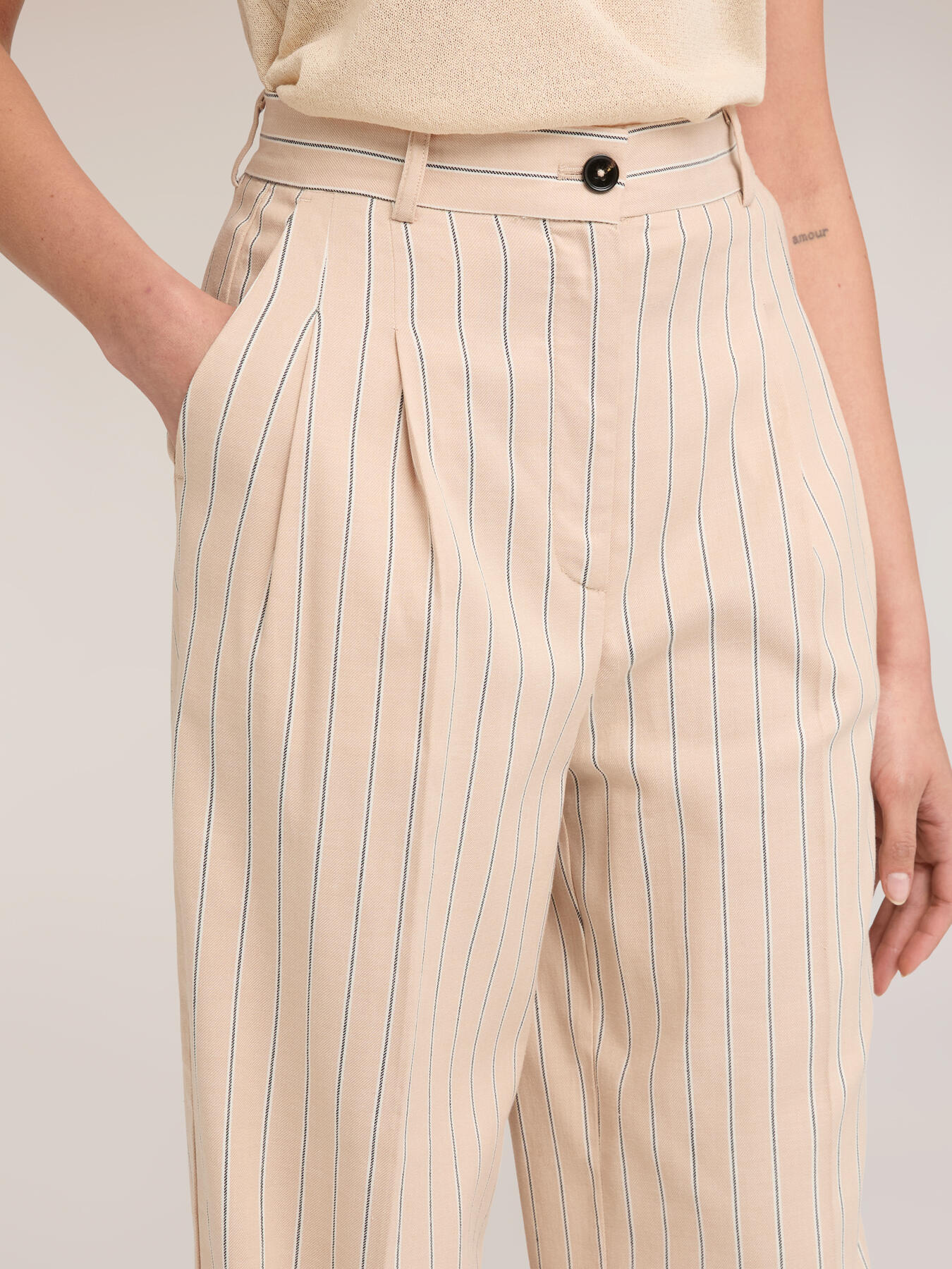 Pantaloni palazzo in misto lino a righe image number 2