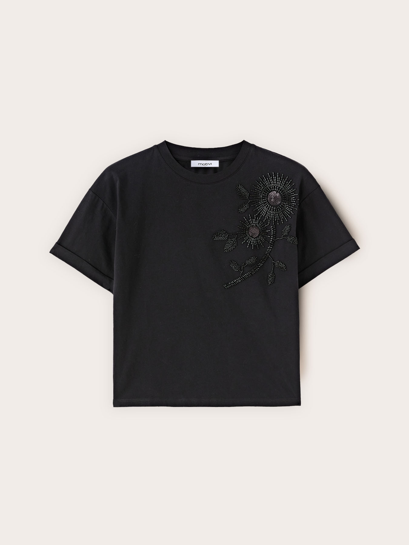 T-shirt in jersey con applicazioni floreali image number 4