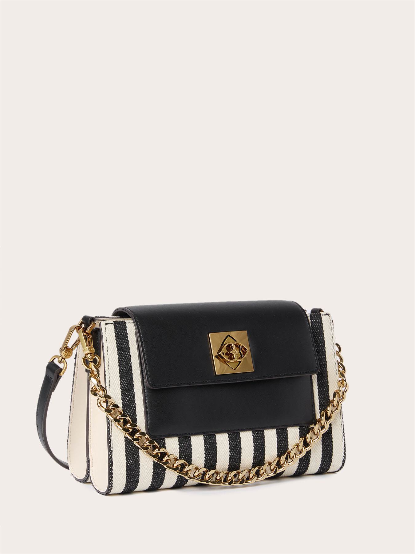 Borsa a tracolla con righe e catena image number 3