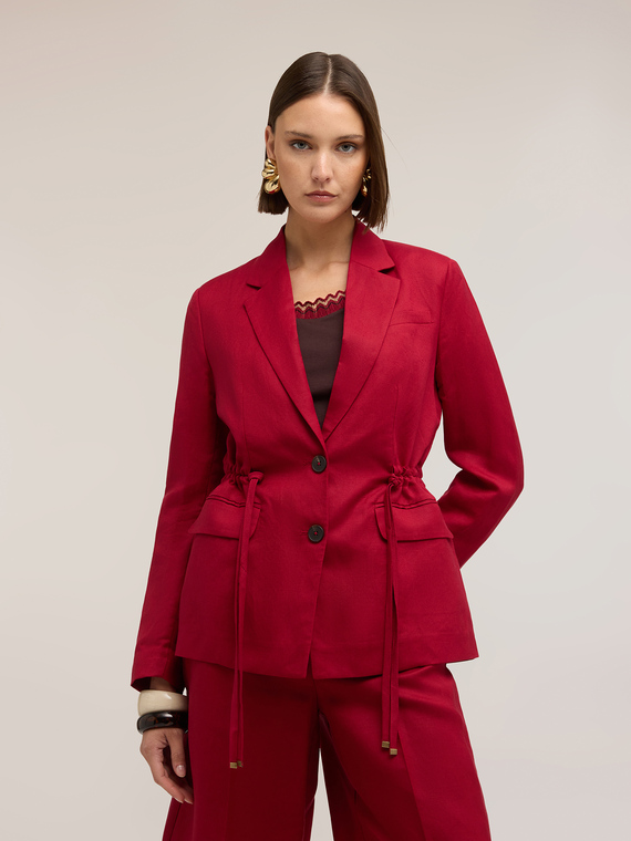 Blazer misto lino con coulisse