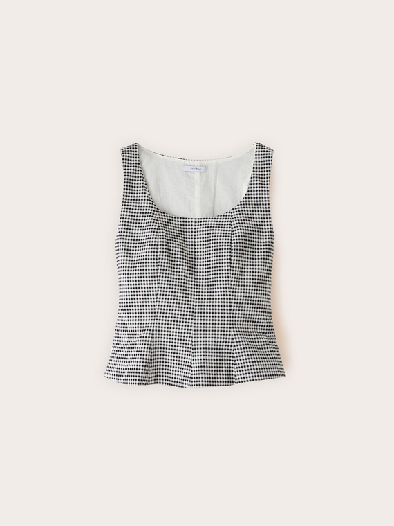 Top misto cotone tinto filo con fantasia vichy