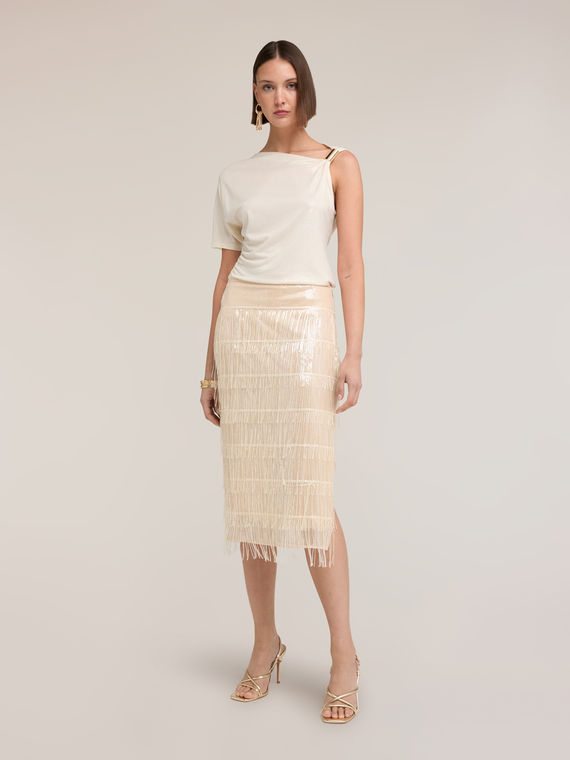 Gonna tubino in tulle con frange